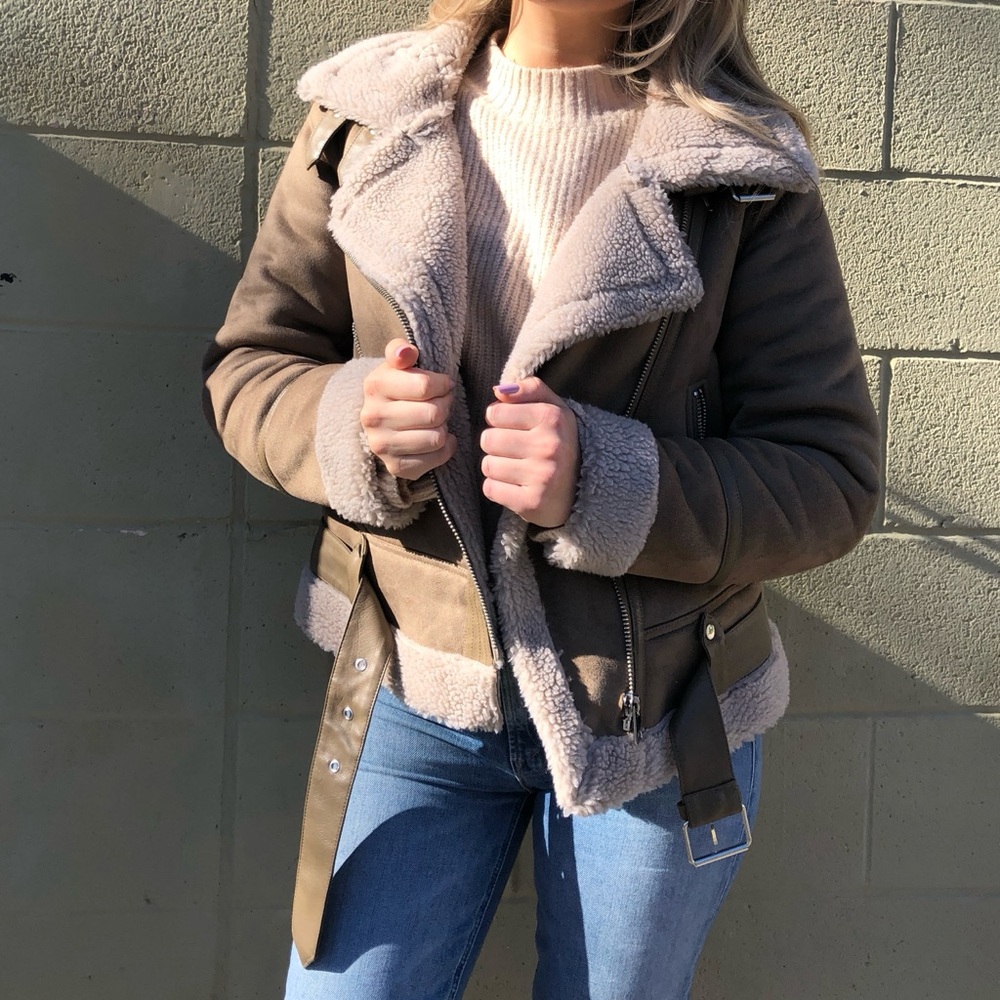 Zara Beige Shearling Sherpa Lined Faux Suede Jacket - Picture 10 of 10